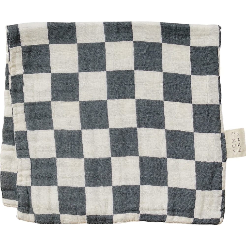 NWT Mebie Baby Charcoal Checkered Muslin Burp Cloth 100% Cotton